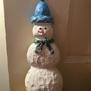 Festive Snowman Figurine with Blue Hat